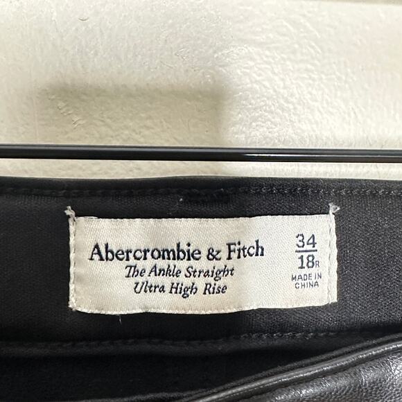 ABERCROMBIE & FITCH Ankle Straight High Rise Mixed Fabric Leather Sz 34/18R {R4} - Picture 5 of 6